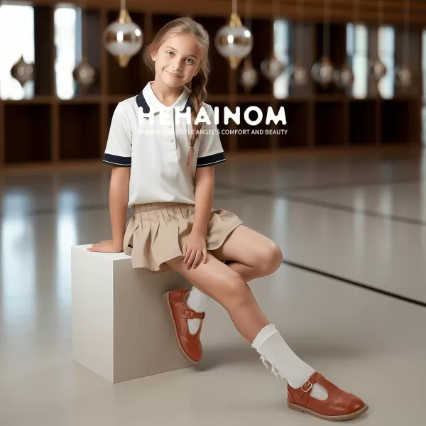 Hehainom Girls Mary Jane Shoes TStrap Dress Ballet Flats Toddler Girls Wedding Party Uniform School ShoesM Brown Pu
