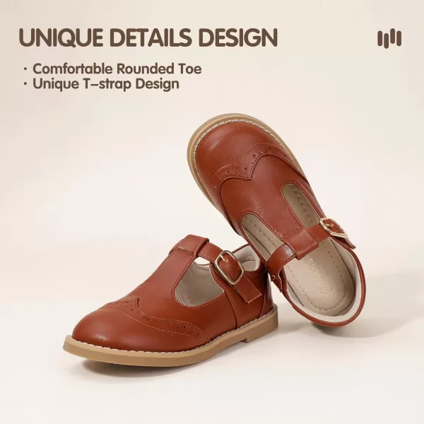 Hehainom Girls Mary Jane Shoes TStrap Dress Ballet Flats Toddler Girls Wedding Party Uniform School ShoesM Brown Pu