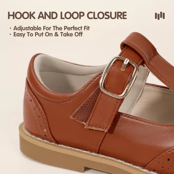 Hehainom Girls Mary Jane Shoes TStrap Dress Ballet Flats Toddler Girls Wedding Party Uniform School ShoesM Brown Pu