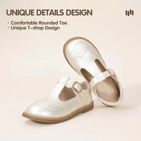 Hehainom Girls Mary Jane Shoes TStrap Dress Ballet Flats Toddler Girls Wedding Party Uniform School ShoesM Champagne Pu