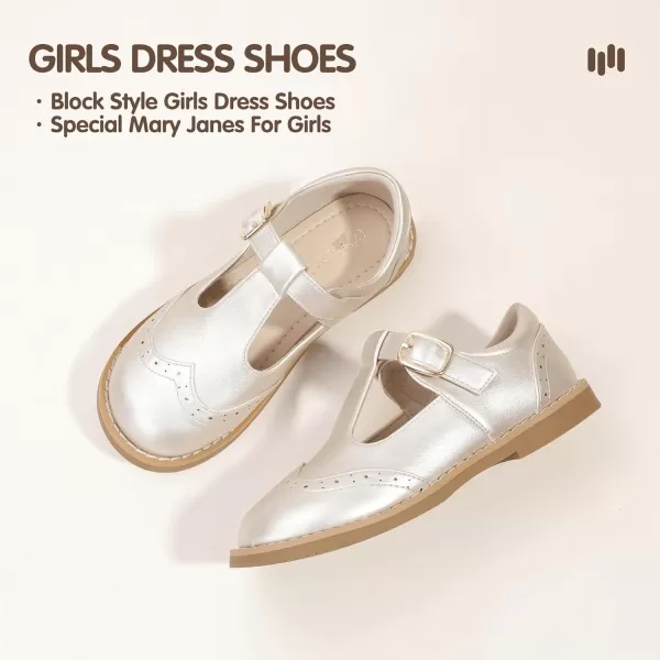 Hehainom Girls Mary Jane Shoes TStrap Dress Ballet Flats Toddler Girls Wedding Party Uniform School ShoesM Champagne Pu