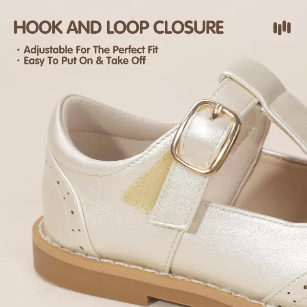 Hehainom Girls Mary Jane Shoes TStrap Dress Ballet Flats Toddler Girls Wedding Party Uniform School ShoesM Champagne Pu