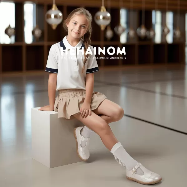Hehainom Girls Mary Jane Shoes TStrap Dress Ballet Flats Toddler Girls Wedding Party Uniform School ShoesM Champagne Pu