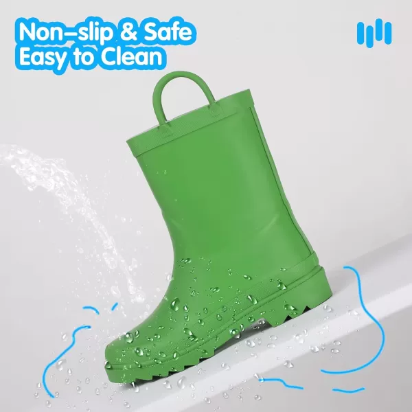 Hehainom Toddler Kids Rain Boots for Boys Girls Waterproof Easyon Handles RainbootsGreen