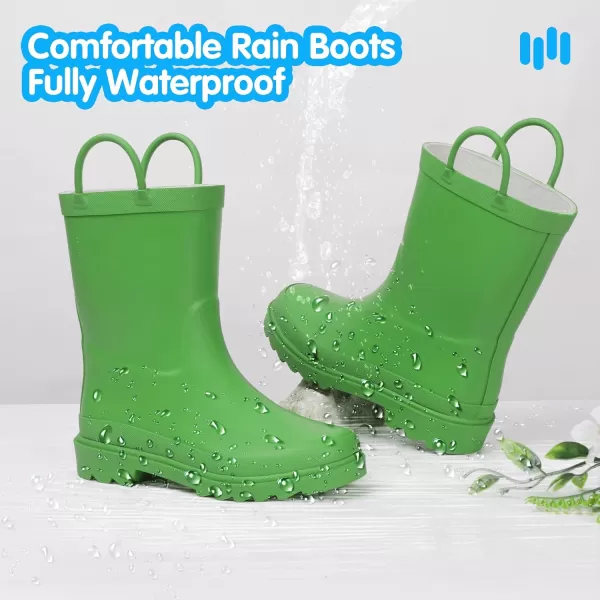 Hehainom Toddler Kids Rain Boots for Boys Girls Waterproof Easyon Handles RainbootsGreen