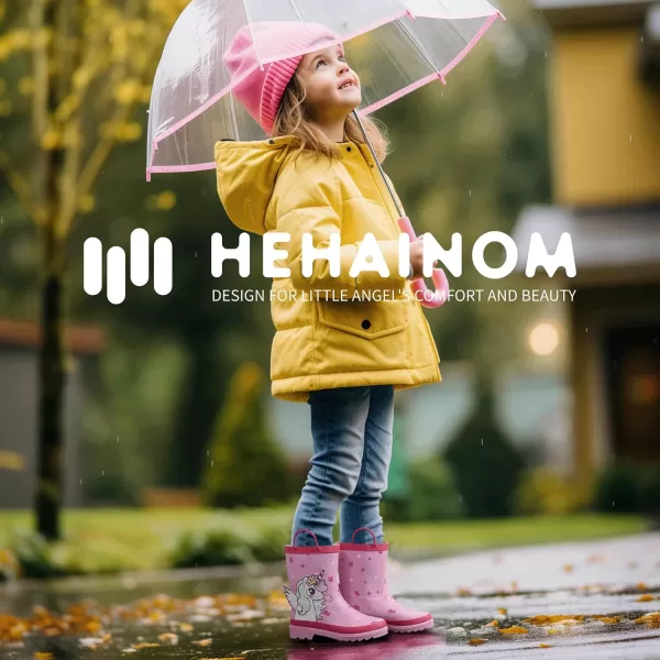 Hehainom Toddler Kids Rain Boots for Boys Girls Waterproof Easyon Handles RainbootsPink Unicorn