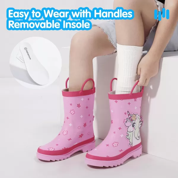 Hehainom Toddler Kids Rain Boots for Boys Girls Waterproof Easyon Handles RainbootsPink Unicorn