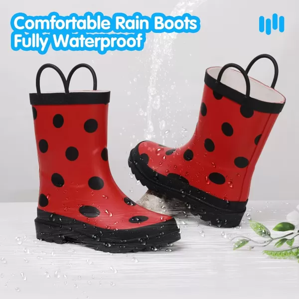 Hehainom Toddler Kids Rain Boots for Boys Girls Waterproof Easyon Handles RainbootsRed