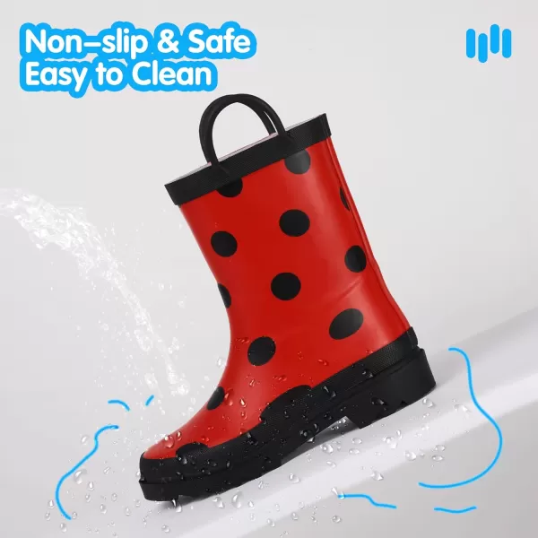 Hehainom Toddler Kids Rain Boots for Boys Girls Waterproof Easyon Handles RainbootsRed