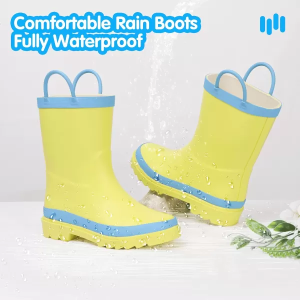 Hehainom Toddler Kids Rain Boots for Boys Girls Waterproof Easyon Handles RainbootsYellow