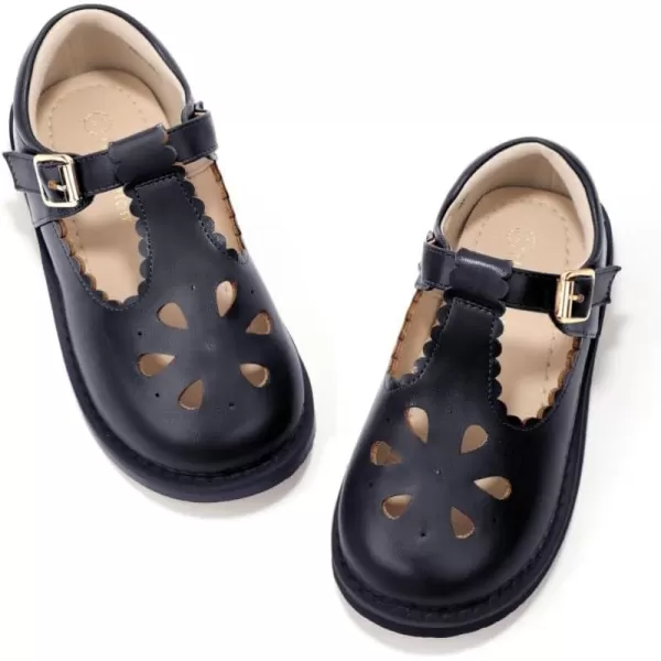Hehainom Girls Mary Jane Shoes TStrap Dress Ballet Flats Toddler Girls Wedding Party Uniform School ShoesA Black Pu