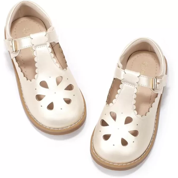 Hehainom Girls Mary Jane Shoes TStrap Dress Ballet Flats Toddler Girls Wedding Party Uniform School ShoesA Gold Pu