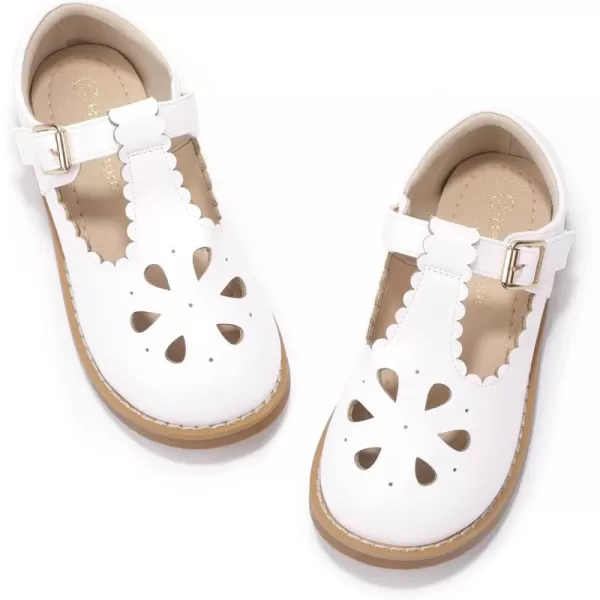Hehainom Girls Mary Jane Shoes TStrap Dress Ballet Flats Toddler Girls Wedding Party Uniform School ShoesA White Pu