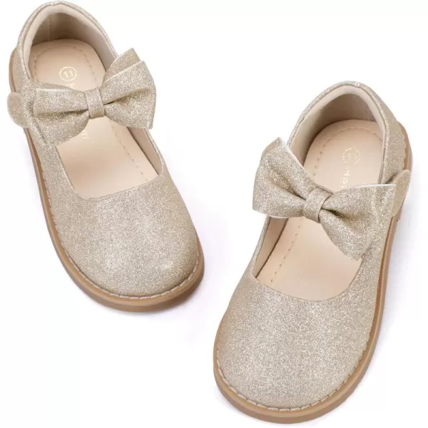 Hehainom Girls Mary Jane Shoes TStrap Dress Ballet Flats Toddler Girls Wedding Party Uniform School ShoesH Gold Glitter