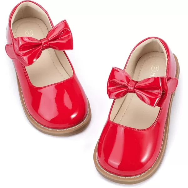 Hehainom Girls Mary Jane Shoes TStrap Dress Ballet Flats Toddler Girls Wedding Party Uniform School ShoesH Red Patent