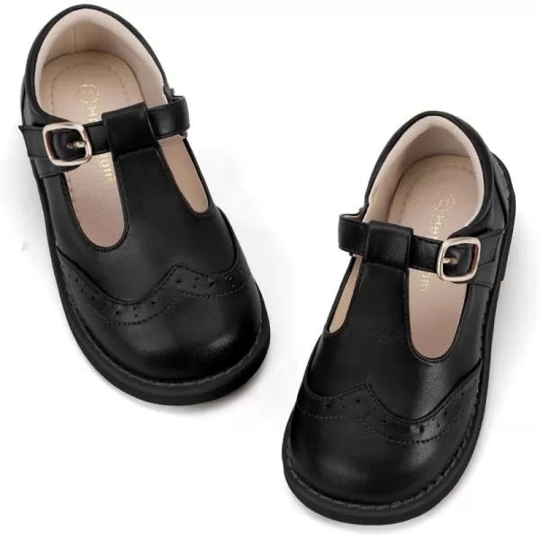 Hehainom Girls Mary Jane Shoes TStrap Dress Ballet Flats Toddler Girls Wedding Party Uniform School ShoesM Black Pu