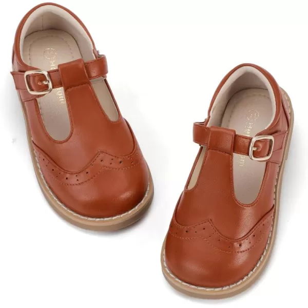 Hehainom Girls Mary Jane Shoes TStrap Dress Ballet Flats Toddler Girls Wedding Party Uniform School ShoesM Brown Pu