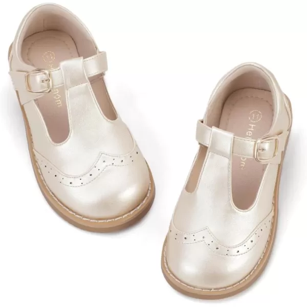 Hehainom Girls Mary Jane Shoes TStrap Dress Ballet Flats Toddler Girls Wedding Party Uniform School ShoesM Champagne Pu