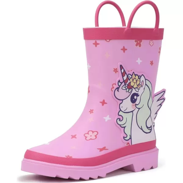 Hehainom Toddler Kids Rain Boots for Boys Girls Waterproof Easyon Handles RainbootsPink Unicorn