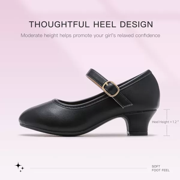 Dufannie Girls Dress Shoes Low Heel Princess Flats Mary Jane Flower Wedding Party Glitter Shoes for Kids ToddlerClassic Pu Black