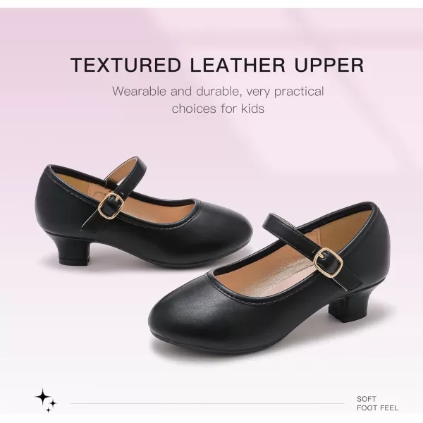 Dufannie Girls Dress Shoes Low Heel Princess Flats Mary Jane Flower Wedding Party Glitter Shoes for Kids ToddlerClassic Pu Black