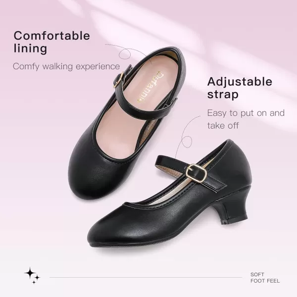 Dufannie Girls Dress Shoes Low Heel Princess Flats Mary Jane Flower Wedding Party Glitter Shoes for Kids ToddlerClassic Pu Black
