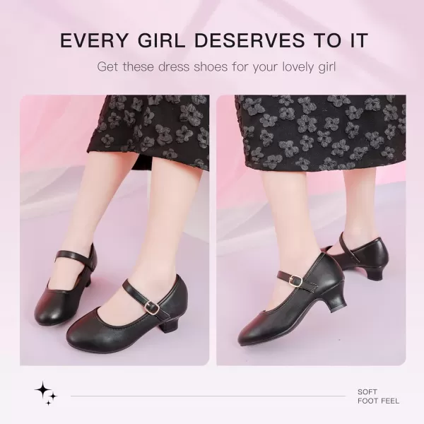 Dufannie Girls Dress Shoes Low Heel Princess Flats Mary Jane Flower Wedding Party Glitter Shoes for Kids ToddlerClassic Pu Black