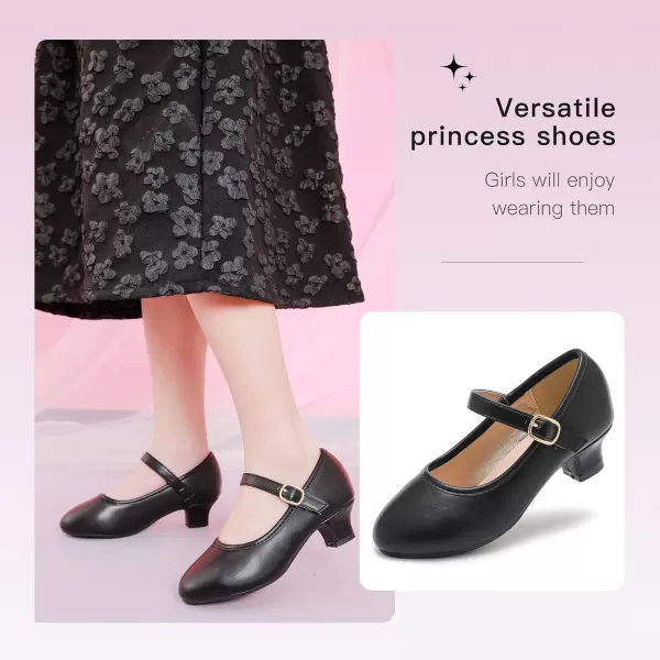 Dufannie Girls Dress Shoes Low Heel Princess Flats Mary Jane Flower Wedding Party Glitter Shoes for Kids ToddlerClassic Pu Black