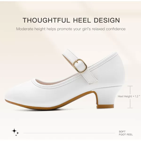 Dufannie Girls Dress Shoes Low Heel Princess Flats Mary Jane Flower Wedding Party Glitter Shoes for Kids ToddlerClassic Pu White