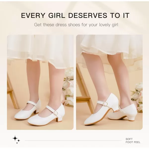 Dufannie Girls Dress Shoes Low Heel Princess Flats Mary Jane Flower Wedding Party Glitter Shoes for Kids ToddlerClassic Pu White