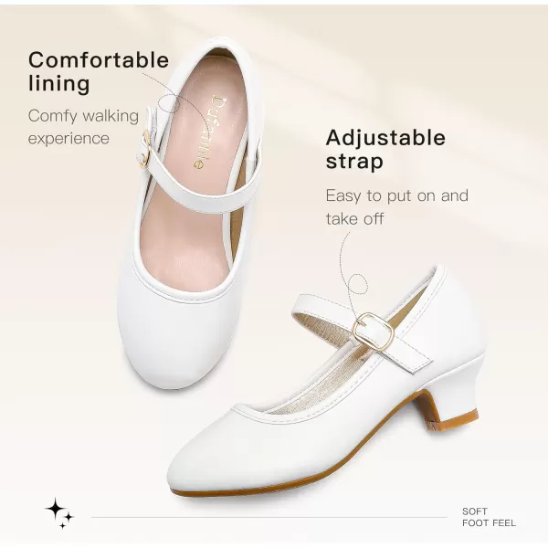 Dufannie Girls Dress Shoes Low Heel Princess Flats Mary Jane Flower Wedding Party Glitter Shoes for Kids ToddlerClassic Pu White