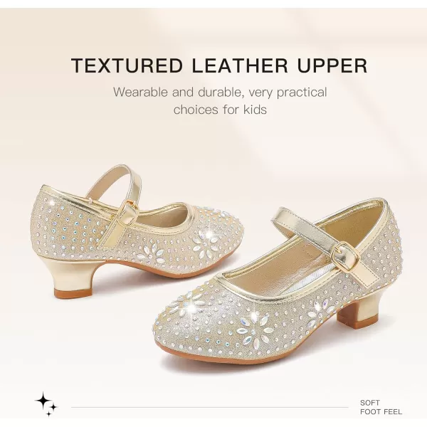 Dufannie Girls Dress Shoes Low Heel Princess Flats Mary Jane Flower Wedding Party Glitter Shoes for Kids ToddlerClassic Rhinestone Cham
