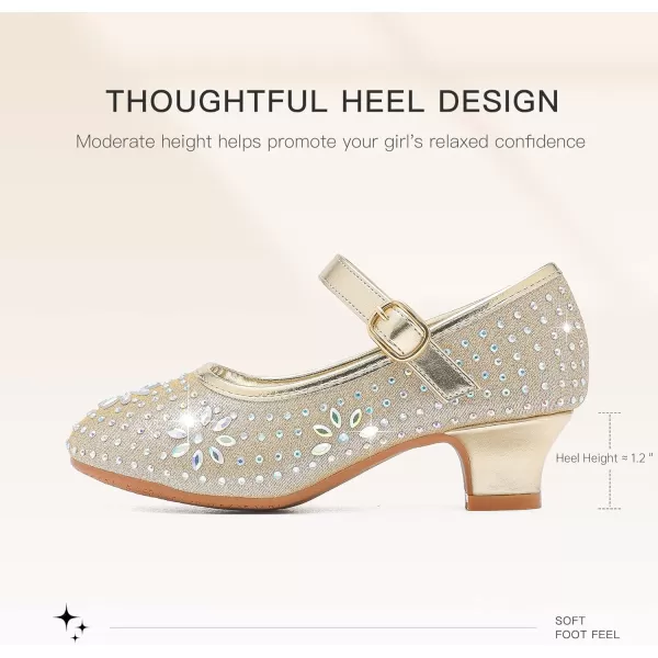 Dufannie Girls Dress Shoes Low Heel Princess Flats Mary Jane Flower Wedding Party Glitter Shoes for Kids ToddlerClassic Rhinestone Cham