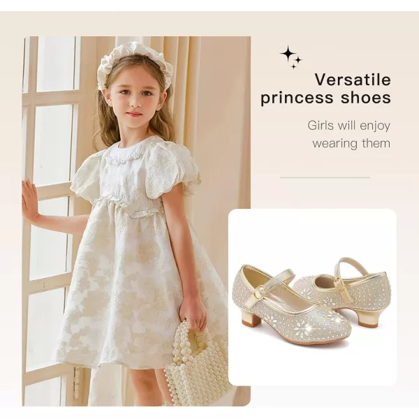 Dufannie Girls Dress Shoes Low Heel Princess Flats Mary Jane Flower Wedding Party Glitter Shoes for Kids ToddlerClassic Rhinestone Cham