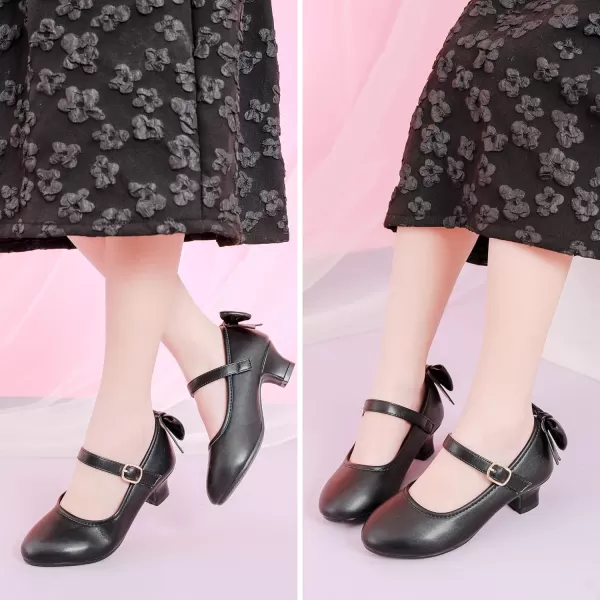 Dufannie Girls Dress Shoes Low Heel Princess Flats Mary Jane Flower Wedding Party Glitter Shoes for Kids ToddlerElegant Pu Black