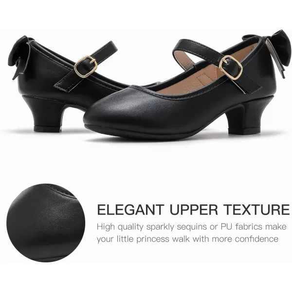 Dufannie Girls Dress Shoes Low Heel Princess Flats Mary Jane Flower Wedding Party Glitter Shoes for Kids ToddlerElegant Pu Black