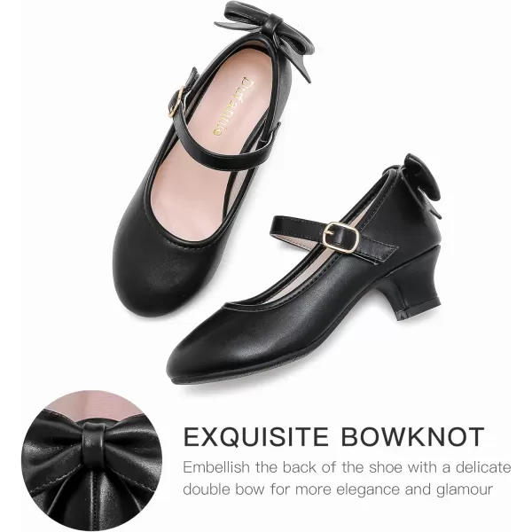 Dufannie Girls Dress Shoes Low Heel Princess Flats Mary Jane Flower Wedding Party Glitter Shoes for Kids ToddlerElegant Pu Black