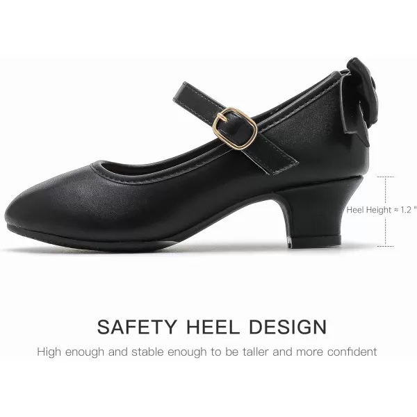 Dufannie Girls Dress Shoes Low Heel Princess Flats Mary Jane Flower Wedding Party Glitter Shoes for Kids ToddlerElegant Pu Black
