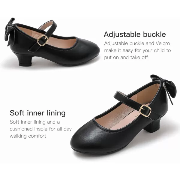 Dufannie Girls Dress Shoes Low Heel Princess Flats Mary Jane Flower Wedding Party Glitter Shoes for Kids ToddlerElegant Pu Black
