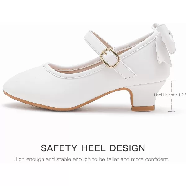 Dufannie Girls Dress Shoes Low Heel Princess Flats Mary Jane Flower Wedding Party Glitter Shoes for Kids ToddlerElegant Pu White