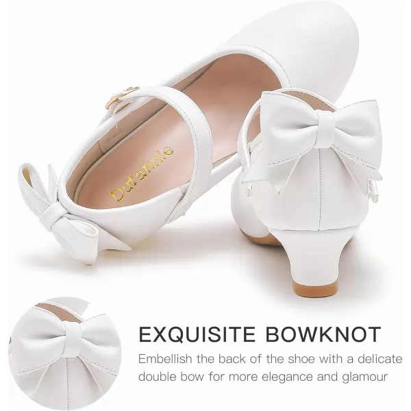 Dufannie Girls Dress Shoes Low Heel Princess Flats Mary Jane Flower Wedding Party Glitter Shoes for Kids ToddlerElegant Pu White