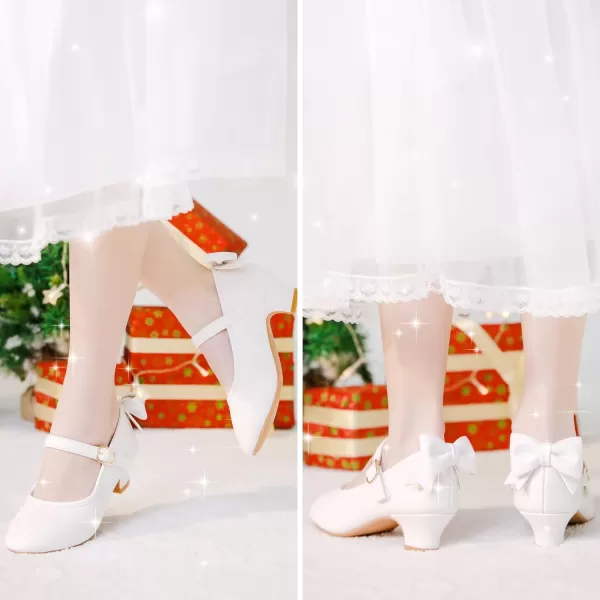Dufannie Girls Dress Shoes Low Heel Princess Flats Mary Jane Flower Wedding Party Glitter Shoes for Kids ToddlerElegant Pu White