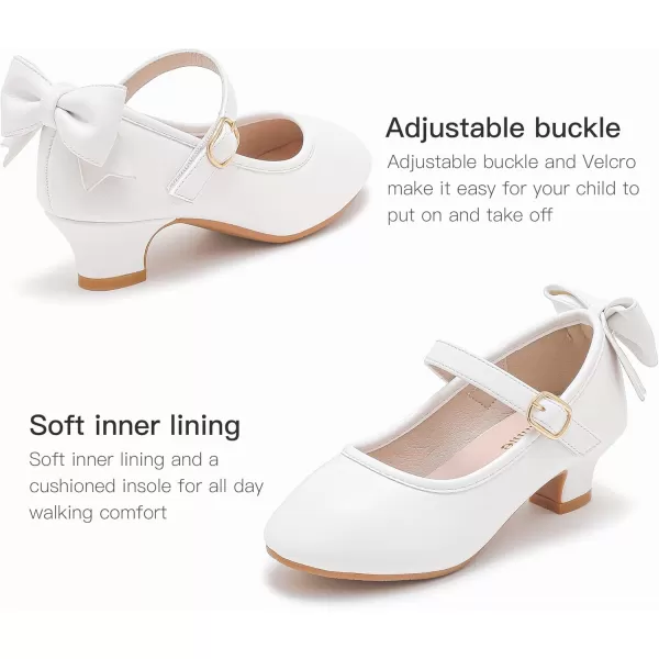 Dufannie Girls Dress Shoes Low Heel Princess Flats Mary Jane Flower Wedding Party Glitter Shoes for Kids ToddlerElegant Pu White