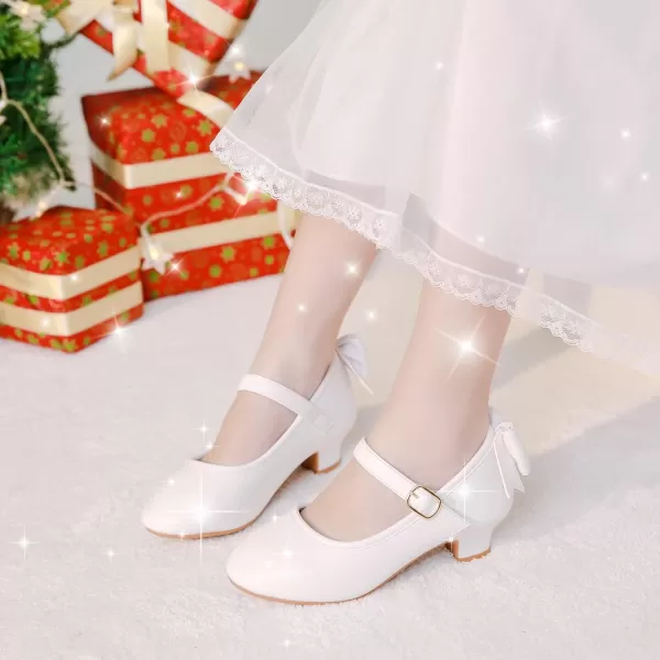Dufannie Girls Dress Shoes Low Heel Princess Flats Mary Jane Flower Wedding Party Glitter Shoes for Kids ToddlerElegant Pu White