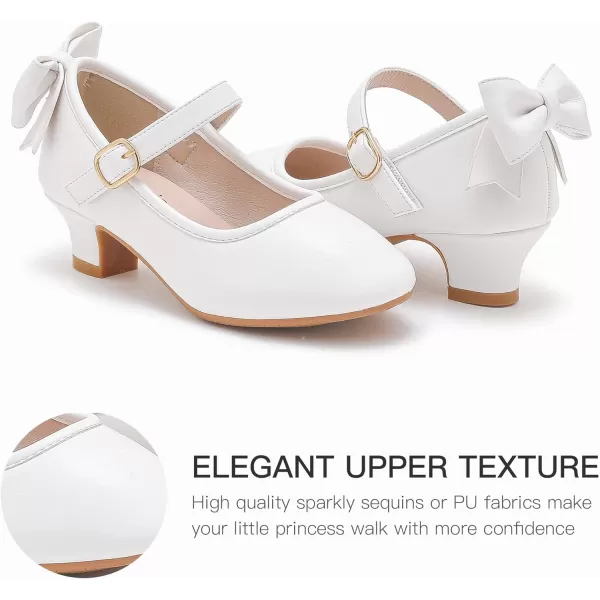 Dufannie Girls Dress Shoes Low Heel Princess Flats Mary Jane Flower Wedding Party Glitter Shoes for Kids ToddlerElegant Pu White