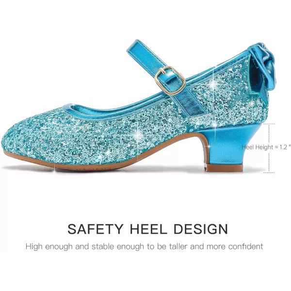 Dufannie Girls Dress Shoes Low Heel Princess Flats Mary Jane Flower Wedding Party Glitter Shoes for Kids ToddlerElegant Sequin Blue