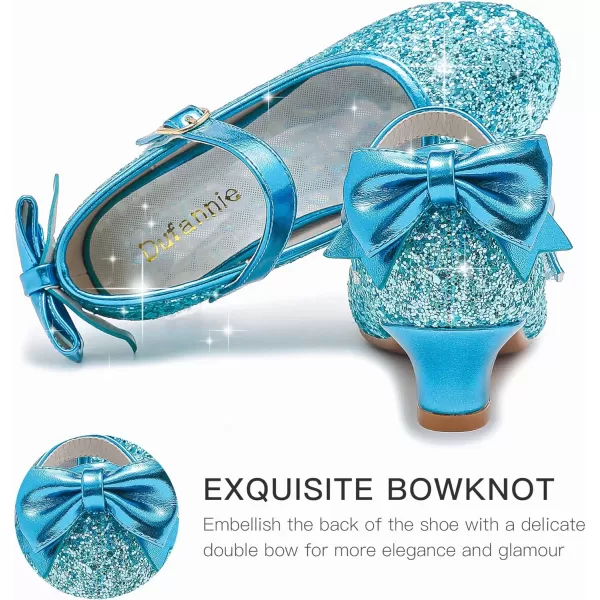 Dufannie Girls Dress Shoes Low Heel Princess Flats Mary Jane Flower Wedding Party Glitter Shoes for Kids ToddlerElegant Sequin Blue