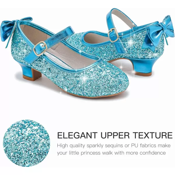Dufannie Girls Dress Shoes Low Heel Princess Flats Mary Jane Flower Wedding Party Glitter Shoes for Kids ToddlerElegant Sequin Blue