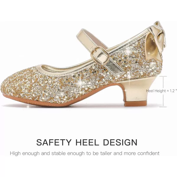 Dufannie Girls Dress Shoes Low Heel Princess Flats Mary Jane Flower Wedding Party Glitter Shoes for Kids ToddlerElegant Sequin Gold