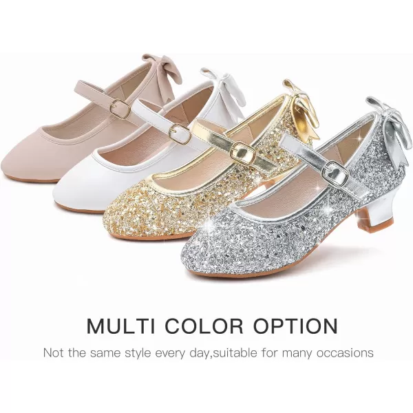 Dufannie Girls Dress Shoes Low Heel Princess Flats Mary Jane Flower Wedding Party Glitter Shoes for Kids ToddlerElegant Sequin Gold